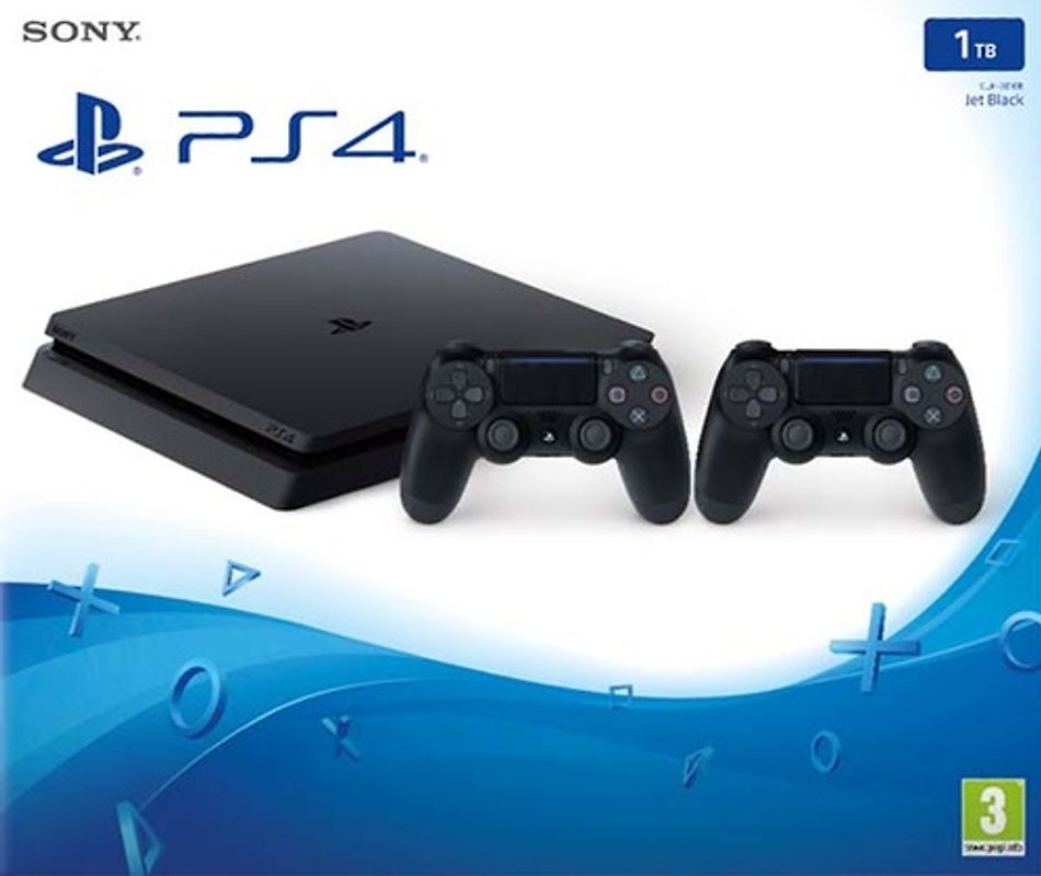 Rebuy Sony Playstation 4 slim 1 TB [incl. 2 draadloze controllers] zwart aanbieding