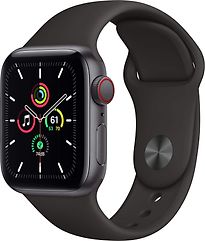 Image of Apple Watch SE 40 mm kast van spacegrijs aluminium met zwart sportbandje [wifi + cellular] (Refurbished)