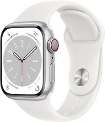 Image of Apple Watch Series 8 41 mm kast van zilverkleurig aluminium op wit geweven sportbandje [Wi-Fi + Cellular] (Refurbished)