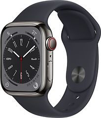 Image of Apple Watch Series 8 41 mm kast van middernacht roestvrij staal op zwart geweven sportbandje [Wi-Fi + Cellular] (Refurbished)