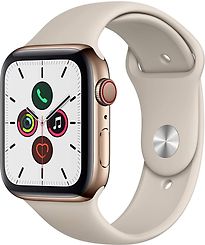 Apple Watch Series 5 44 mm Cassa in Acciaio Inossidabile oro con Cinturino Sport color grigio pietra [WiFi + cellulare]