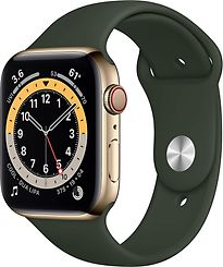 Image of Apple Watch Series 6 44 mm kast van goud roestvrij staal met groen sportbandje [wifi + cellular] (Refurbished)