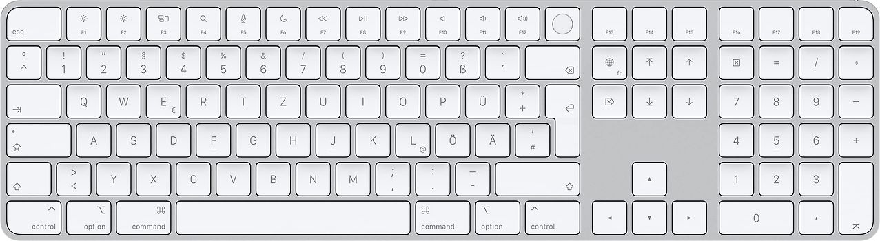 Apple Magic Keyboard con Tastierino numerico e Touch ID [Layout tastiera tedesco, QWERTZ, Lightning] bianco
