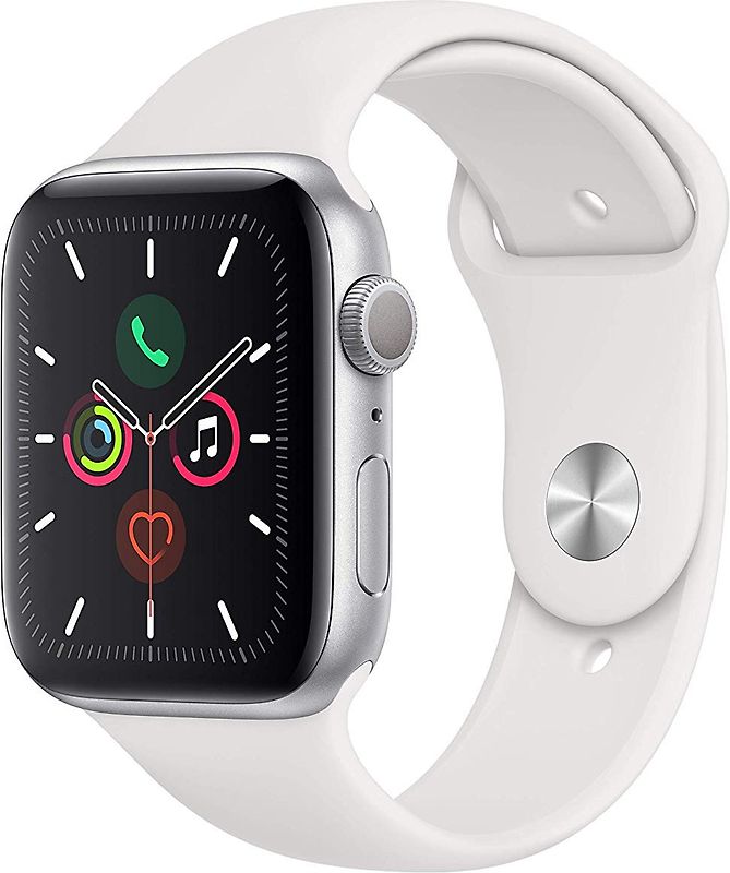 Rebuy Apple Watch Series 5 44 mm Aluminiumgehäuse silber am Sportarmband weiß [Wi-Fi] aanbieding