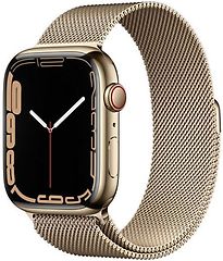 Apple Watch Series 7 45 mm Cassa in acciaio inossidabile color oro con Loop in maglia milanese color oro [Wi-Fi + Cellular]