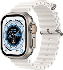 Image of Apple Watch Ultra 49 mm kast van titanium op wit Ocean-bandje [Wi-Fi + Cellular] (Refurbished)