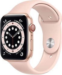 Image of Apple Watch Series 6 44 mm kast van goud aluminium met roze sportbandje [wifi + cellular] (Refurbished)