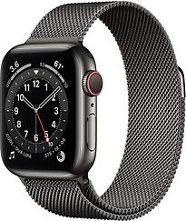 Image of Apple Watch Series 6 40 mm kast van grijs roestvrij staal met grijs Milanees bandje [wifi + cellular] (Refurbished)