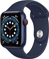 Image of Apple Watch Series 6 44 mm kast van blauwe aluminium met blauw sportbandje [wifi + cellular] (Refurbished)