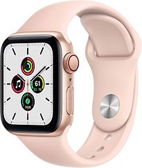 Image of Apple Watch SE 40 mm kast van goud aluminium met roze sportbandje [wifi + cellular] (Refurbished)