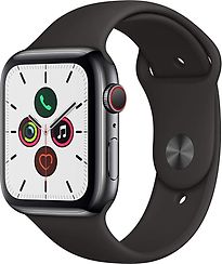 Image of Apple Watch Series 5 44 mm roestvrij stalen kast grafiet op sportbandje zwart [wifi + cellular] (Refurbished)