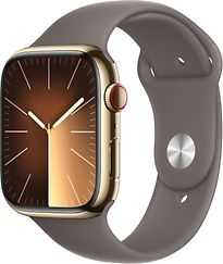 Image of Apple Watch Series 9 45 mm roestvrij stalen kast goud op sportbandje S/M klei [Wi-Fi + Cellular] (Refurbished)
