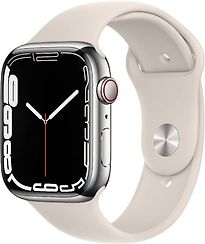 Image of Apple Watch Series 7 41 mm kast van zilver roestvrij staal met poolster sportbandje [wifi + cellular] (Refurbished)