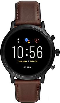 Image of Fossil The Carlyle HR 44 mm zwart met leer armband bruin [wifi, 5e generation] (Refurbished)