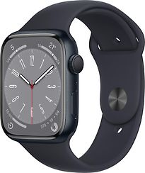 Image of Apple Watch Series 8 45 mm kast van middernacht aluminium op zwart sportbandje [Wi-Fi] (Refurbished)