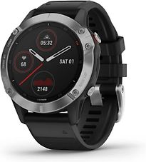 Garmin Fenix 6 47 Mm Argent Et Bracelet En Silicone Noir