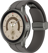Image of Samsung Galaxy Watch5 Pro 45 mm horlogekast van Grey Titanium op Grey Sport Band M/L [Wi-Fi] (Refurbished)