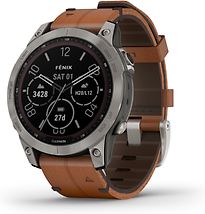 Garmin Fenix 7 47 Mm Titan Avec Bracelet En Cuir Marron [Wi-Fi, Sapphire Solar Edition]