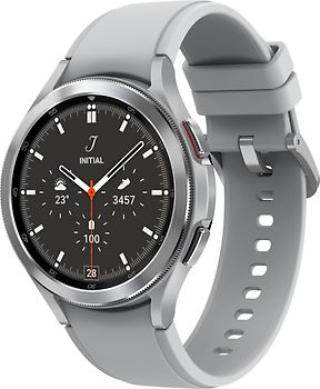 Samsung Galaxy Watch4 Classic 46 mm Edelstahlgehäuse silber am Silikonarmband silber [Wi-Fi]