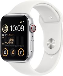 Image of Apple Watch SE 2022 44 mm kast van zilverkleurig aluminium op wit geweven sportbandje [Wi-Fi + Cellular] (Refurbished)