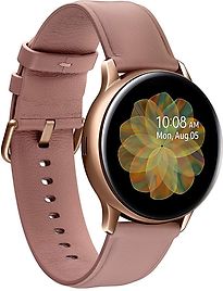Image of Samsung Galaxy Watch Active2 40 mm roestvrij stalen kast goud op lederen bandje roze [wifi] (Refurbished)