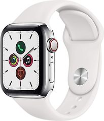 Apple Watch Series 5 40 mm Cassa in Acciaio Inossidabile argento con Cinturino Sport color bianco [WiFi + cellulare]