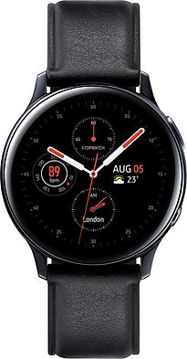 Image of Samsung Galaxy Watch Active2 40 mm roestvrij stalen kast zwart op lederen bandje black [wifi + 4G] (Refurbished)