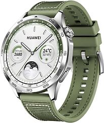 Image of Huawei Watch GT 4 46 mm zilver met geworven stoffen armband groen (Refurbished)