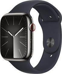 Image of Apple Watch Series 9 45 mm roestvrij stalen kast grafiet op sportbandje S/M middernacht [Wi-Fi + Cellular] (Refurbished)