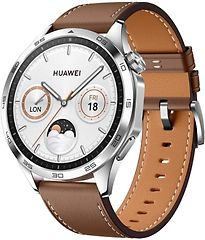 Huawei Watch GT 4 46 mm argento con cinturino di pelle marrone