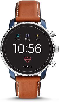 Fossil Explorist HR 45 mm blau am Lederarmband hellbraun [Wi-Fi, 4  