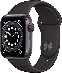 Image of Apple Watch Series 6 40 mm kast van spacegrijs aluminium met zwart sportbandje [wifi + cellular] (Refurbished)