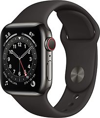 Image of Apple Watch Series 6 40 mm kast van grijs roestvrij staal met zwart sportbandje [wifi + cellular] (Refurbished)