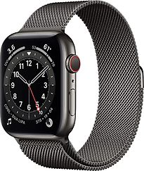 Image of Apple Watch Series 6 44 mm kast van grijs roestvrij staal met grijs Milanees bandje [wifi + cellular] (Refurbished)