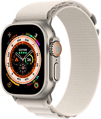 Image of Apple Watch Ultra 49 mm kast van titanium op Medium sterrenlicht Alpine-bandje [Wi-Fi + Cellular] (Refurbished)