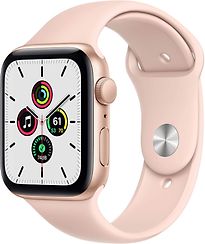 Image of Apple Watch SE 44 mm kast van goud aluminium met roze sportbandje [wifi] (Refurbished)
