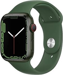 Image of Apple Watch Series 7 45 mm kast van groen aluminium met klaver sportbandje [wifi + cellular] (Refurbished)