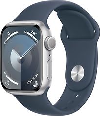 Image of Apple Watch Series 9 41 mm aluminium kast zilver op sportbandje M/L stormblauw [Wi-Fi] (Refurbished)