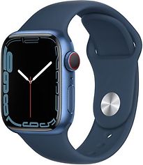 Image of Apple Watch Series 7 41 mm kast van blauw aluminium met afgrond blauw sportbandje [wifi + cellular] (Refurbished)