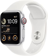 Image of Apple Watch SE 2022 40 mm kast van zilverkleurig aluminium op wit sportbandje [Wi-Fi + Cellular] (Refurbished)