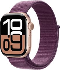 Apple Watch Series 10 42 mm Cassa in Alluminio Oro Rosa con Cinturino Sport Loop colore Prugna [Wi-Fi + Cellulare]
