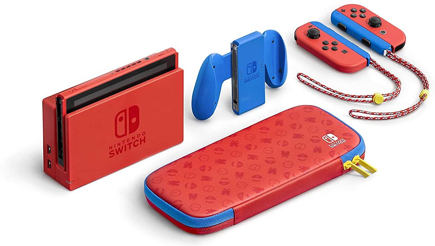 Rebuy Nintendo Switch 32 GB [Mario Red & Blue Edition inkl. Controller Rot/Blau und Tragetasche, Konsole ohne Spiel] rot blau aanbieding