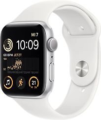 Image of Apple Watch SE 2022 44 mm kast van zilverkleurig aluminium op wit geweven sportbandje [Wi-Fi] (Refurbished)