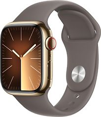 Image of Apple Watch Series 9 41 mm roestvrij stalen kast goud op sportbandje S/M klei [Wi-Fi + Cellular] (Refurbished)