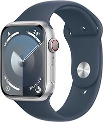 Apple Watch Series 9 Cassa in Alluminio 45 mm color Argento con Cinturino Sport  S/M Blu tempesta [Wi-Fi + Cellulare]
