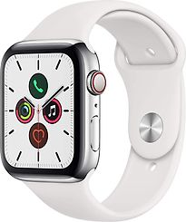 Image of Apple Watch Series 5 44 mm roestvrij stalen kast zilver op sportbandje wit [wifi + cellular] (Refurbished)
