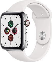 Apple Watch Series 5 44 mm Cassa in Acciaio Inossidabile argento con Cinturino Sport color bianco [WiFi + cellulare]