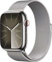 Image of Apple Watch Series 9 45 mm roestvrij stalen kast zilver op Milanees bandje zilver [Wi-Fi + Cellular] (Refurbished)