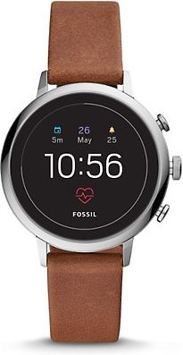 Fossil Venture HR 40 mm argento am Bracciale in pelle marrone [Wi-Fi, 4. Generazione]