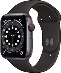 Apple Watch Series 6 44 mm Cassa in alluminio grigio siderale con Cinturino Sport nero [Wi-Fi + Cellular]